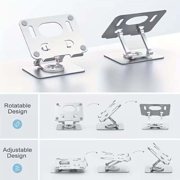 360° Rotating Carbon Steel Tablet Stand – Adjustable Holder for Tablets & Phones