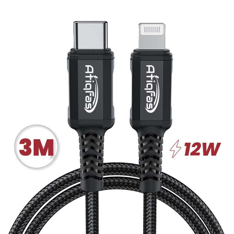 USB-C to Lightning Cable 3 Meter (AF-21) Fast Charging & Data Sync Durable Long Cable for iPhone & iPad
