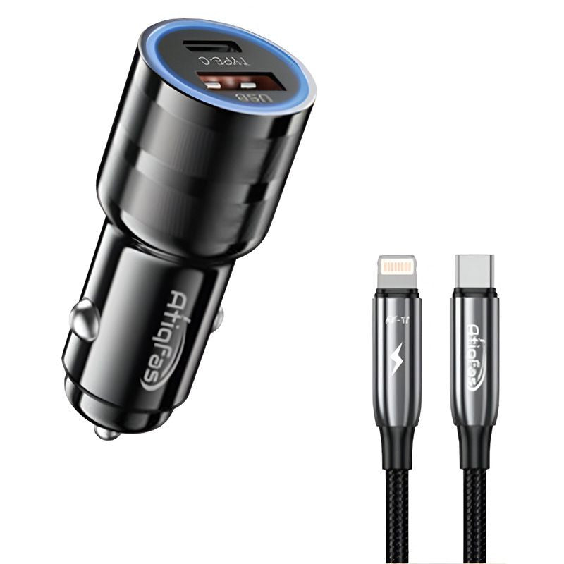 Atiqfas USB-C Car Charger Adapter with USB-C to Lightning Cable 1 Meter