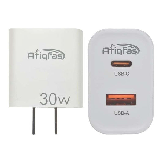 ATIQFAS 30W dual port USB-C and USB-A fast wall charger adapter