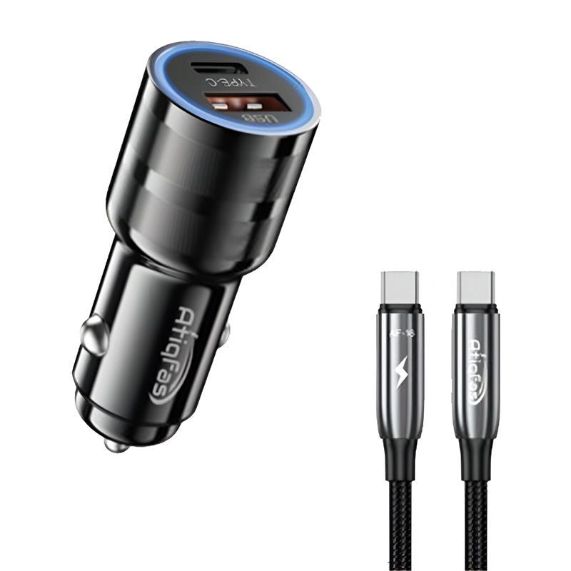 Atiqfas USB-C Car Charger Adapter with Type-C to Type-C Cable 1 Meter