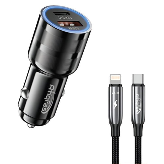 ATIQFAS USB-C car charger adapter with USB-C to Lightning cable 1 meter